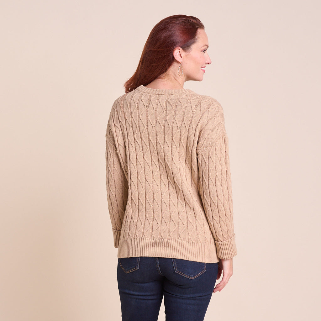 Lace Stitch Drop Shoulder Pullover Sweater