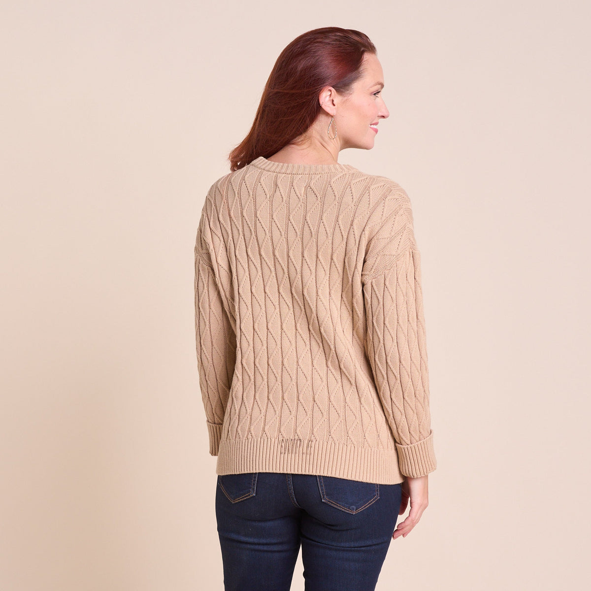 Lace Stitch Drop Shoulder Pullover Sweater