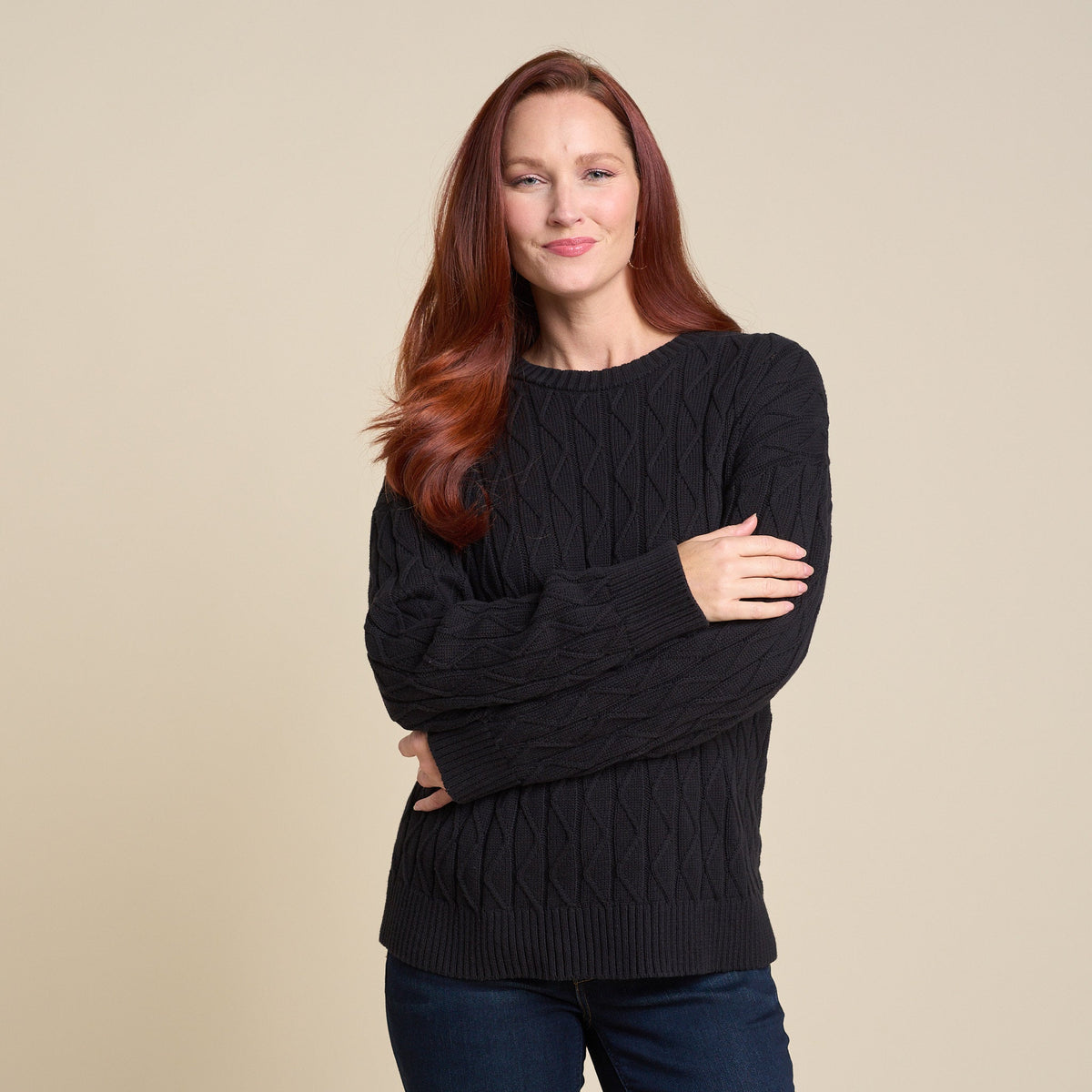 Lace Stitch Drop Shoulder Pullover Sweater