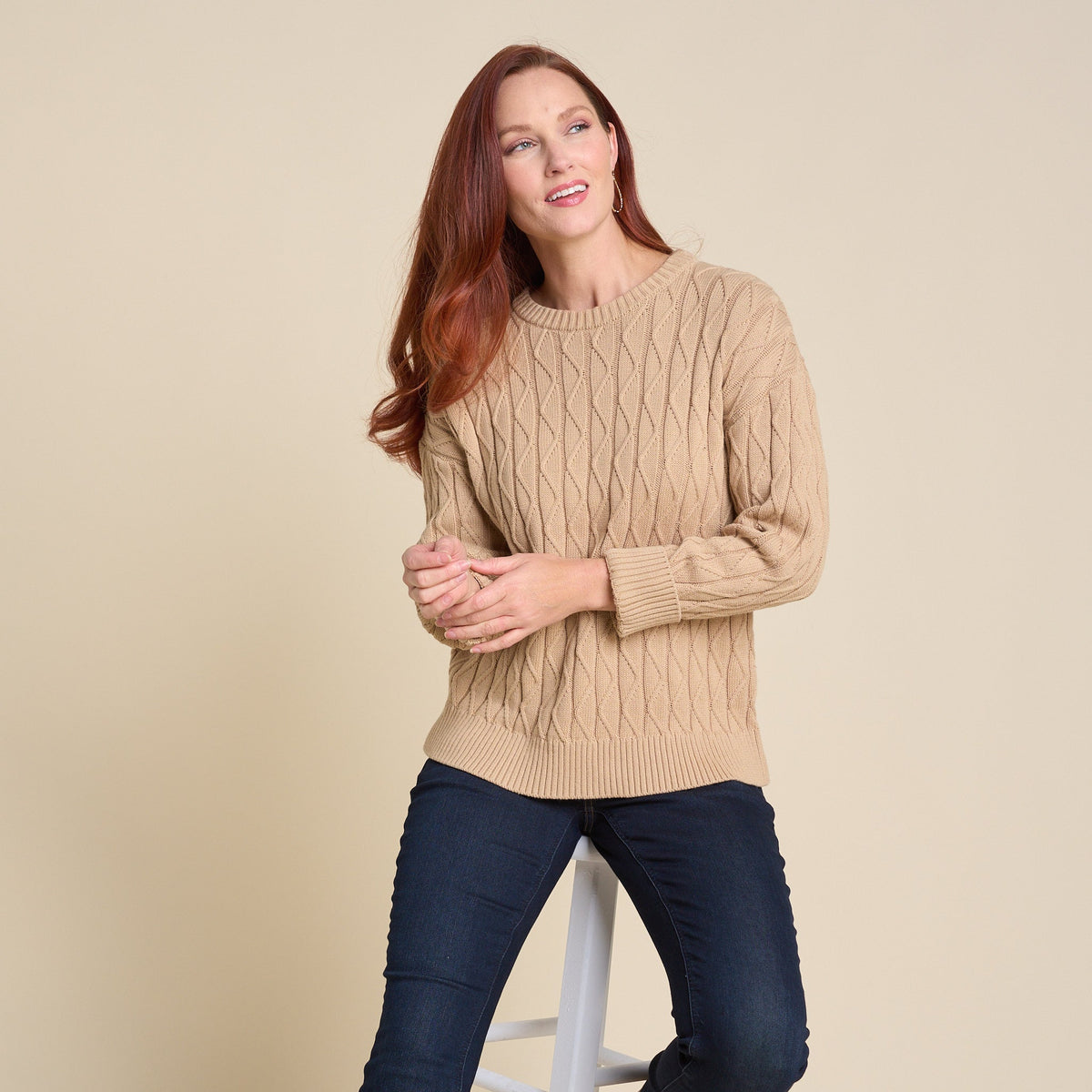 Lace Stitch Drop Shoulder Pullover Sweater
