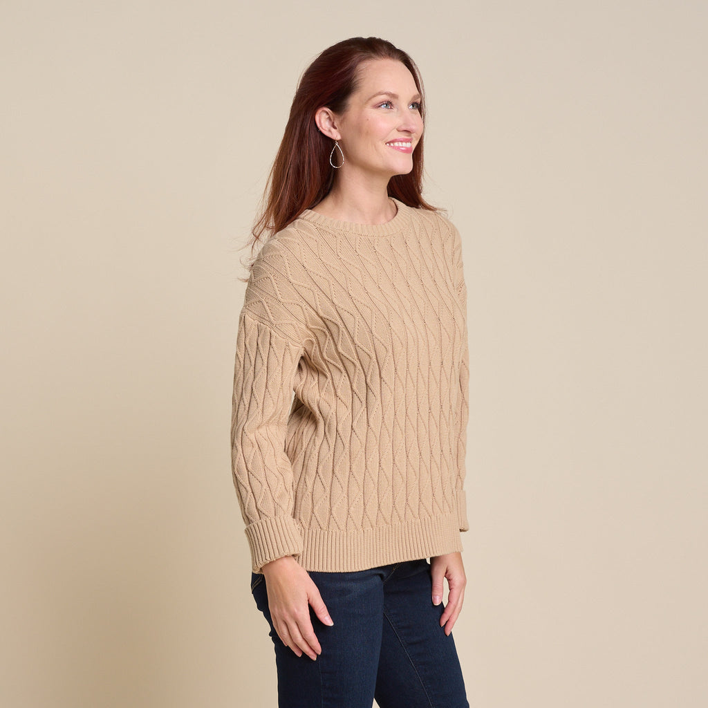 Lace Stitch Drop Shoulder Pullover Sweater