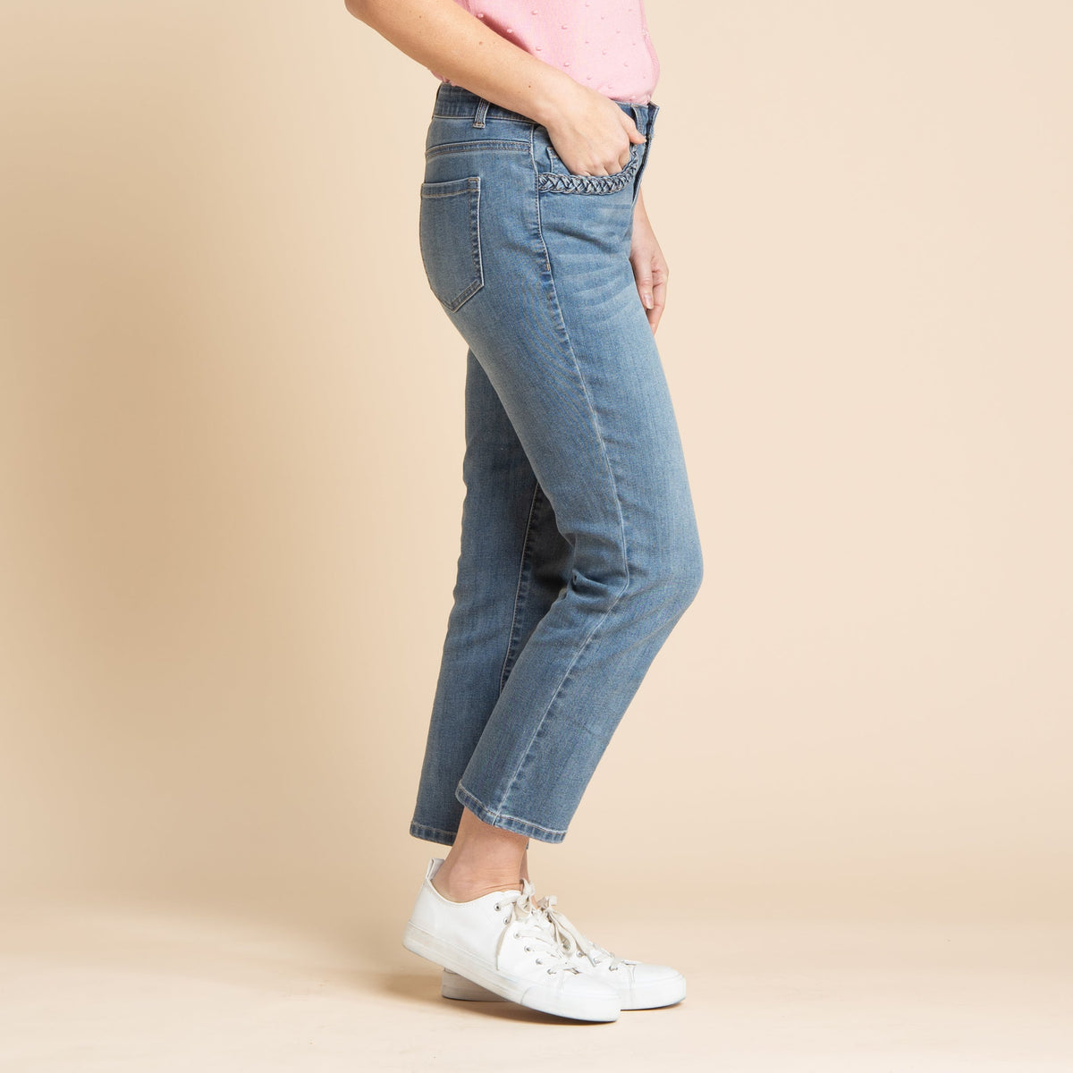 Shaped Fit Braided Pocket Detail Ankle Jean