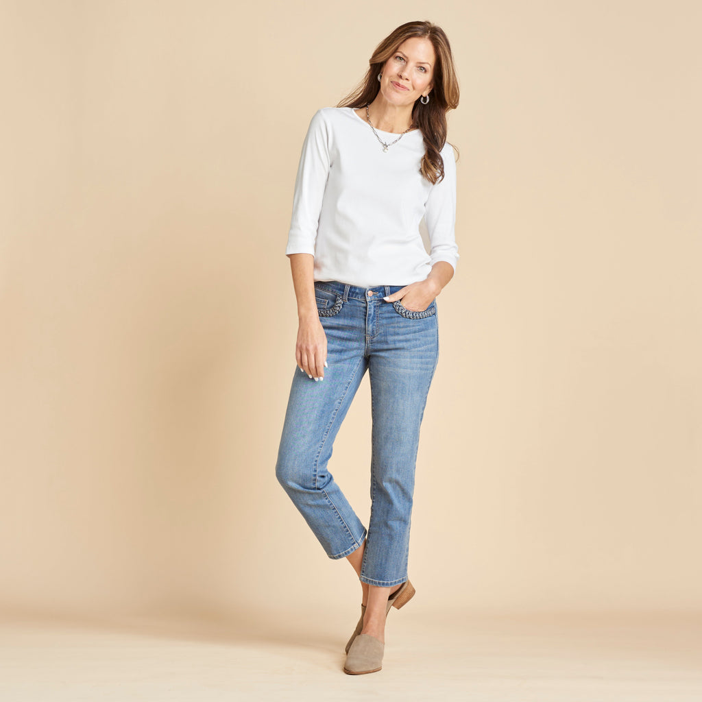 Shaped Fit Braided Pocket Detail Ankle Jean