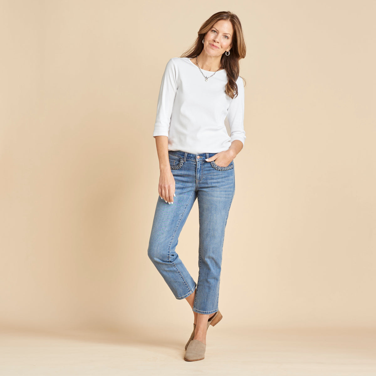 Shaped Fit Braided Pocket Detail Ankle Jean