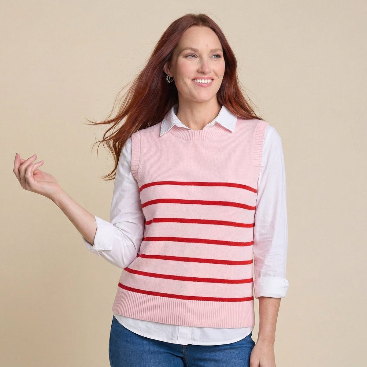 Stripe Crew Neck Sweater Vest