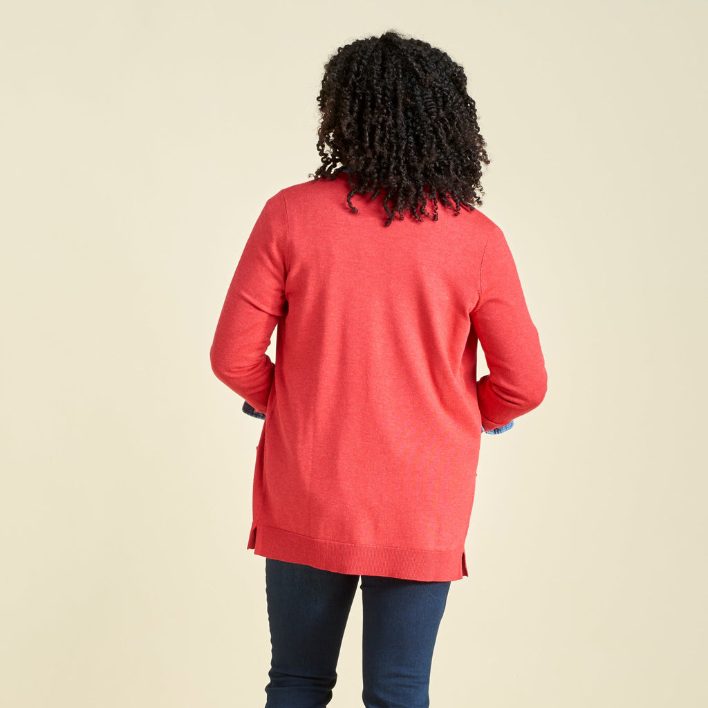 Pointelle Trim Open Front Cardigan