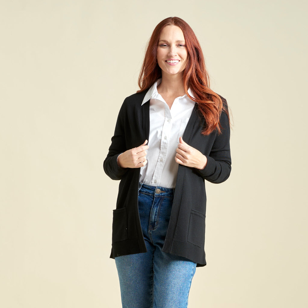 Pointelle Trim Open Front Cardigan