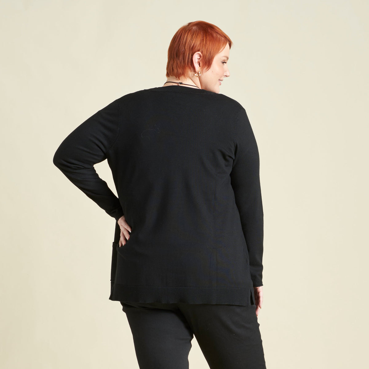 Pointelle Trim Open Front Cardigan