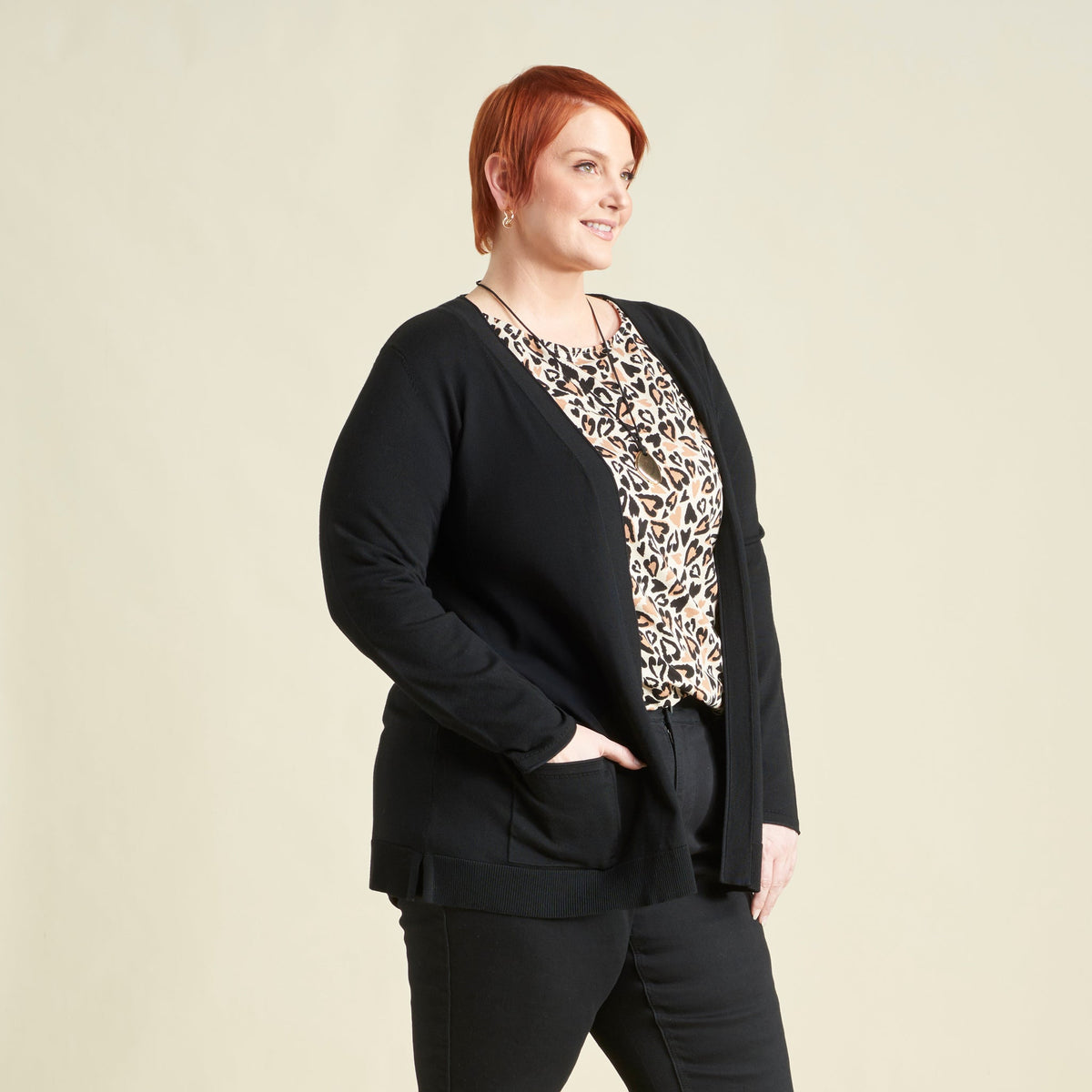 Pointelle Trim Open Front Cardigan