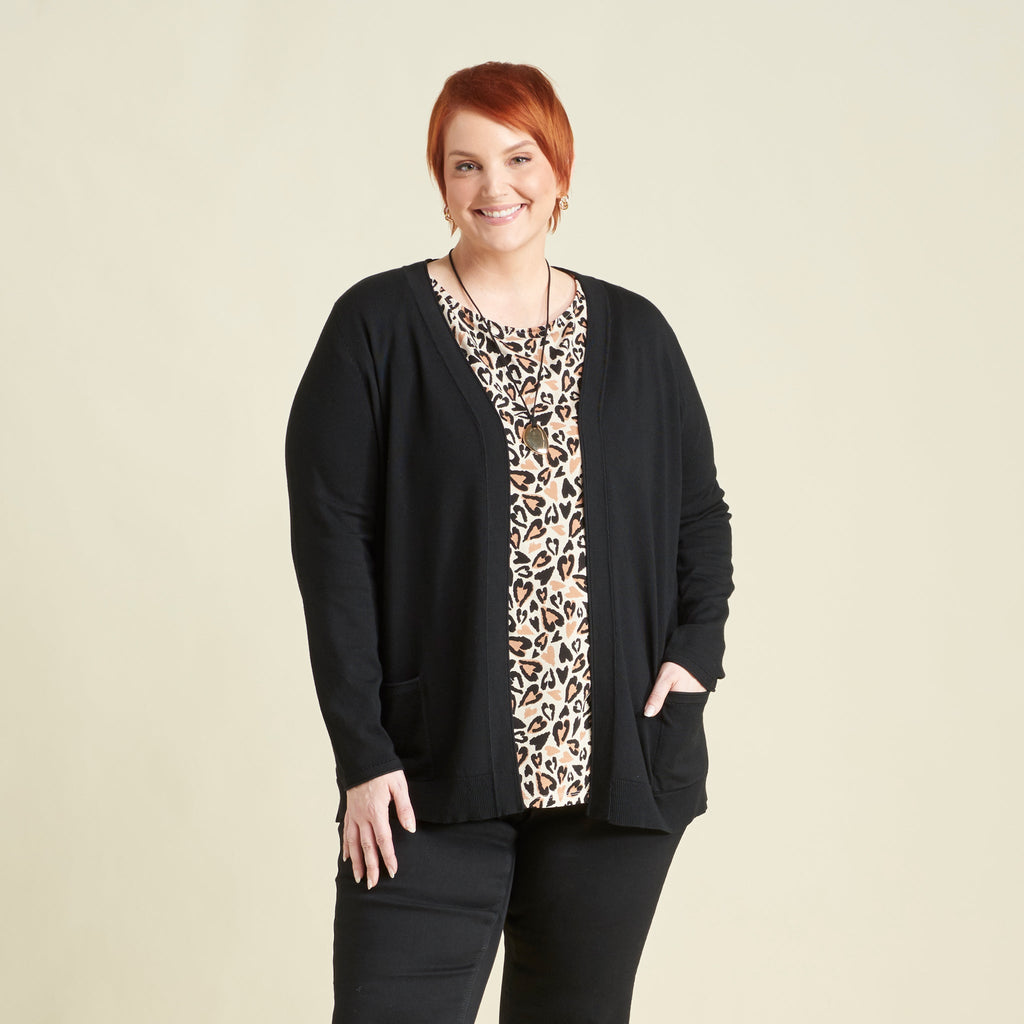 Pointelle Trim Open Front Cardigan