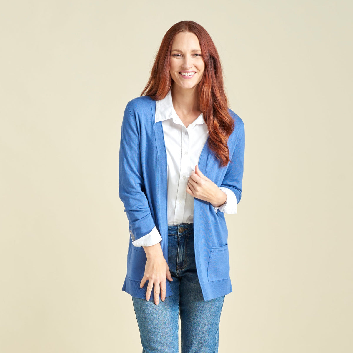 Pointelle Trim Open Front Cardigan