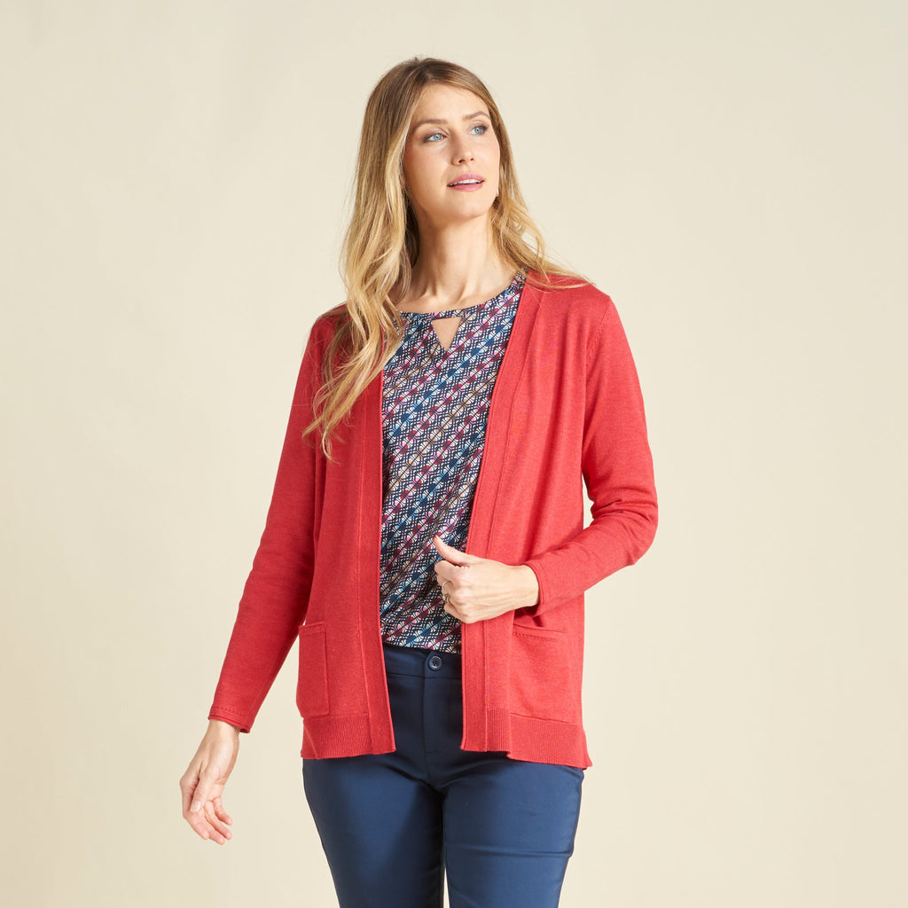 Pointelle Trim Open Front Cardigan