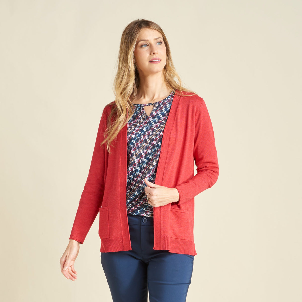 Pointelle Trim Open Front Cardigan