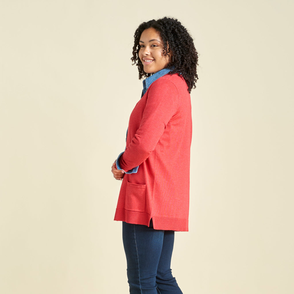 Pointelle Trim Open Front Cardigan