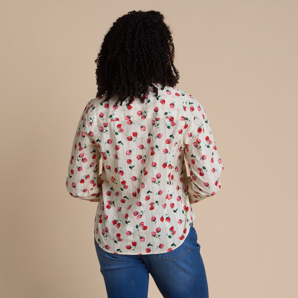 Strawberry Print Textured Button Front Shirt