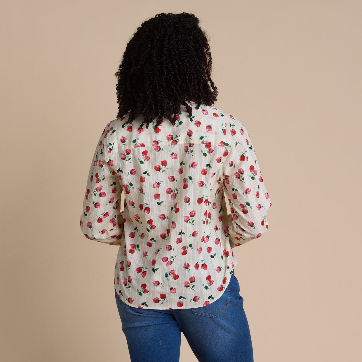 Strawberry Print Textured Button Front Shirt