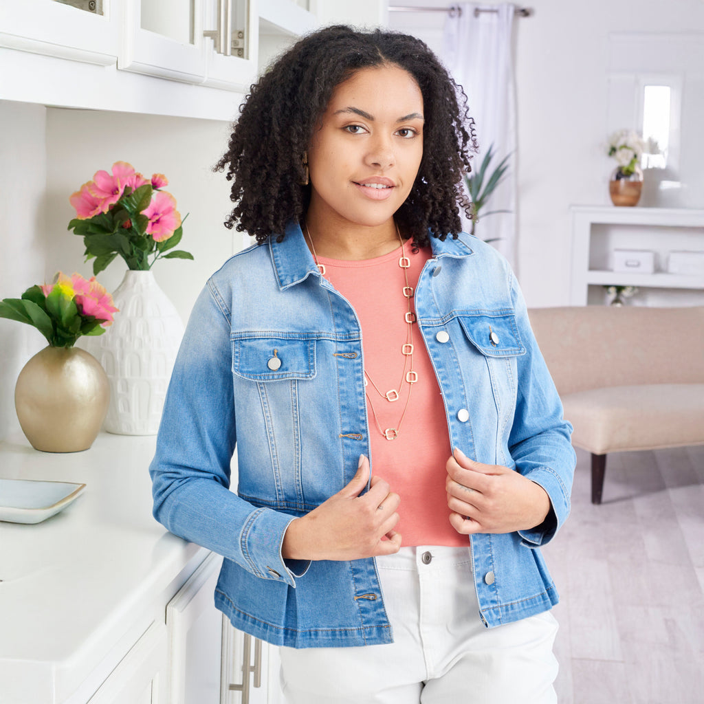 Pleated Peplum Button Front Denim Jacket