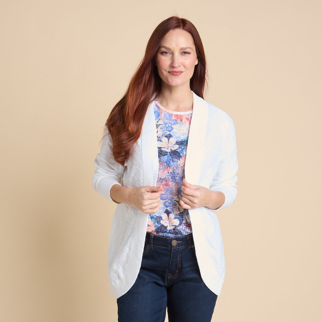 Slub Knit Curved Hem Long Sleeve Cardigan