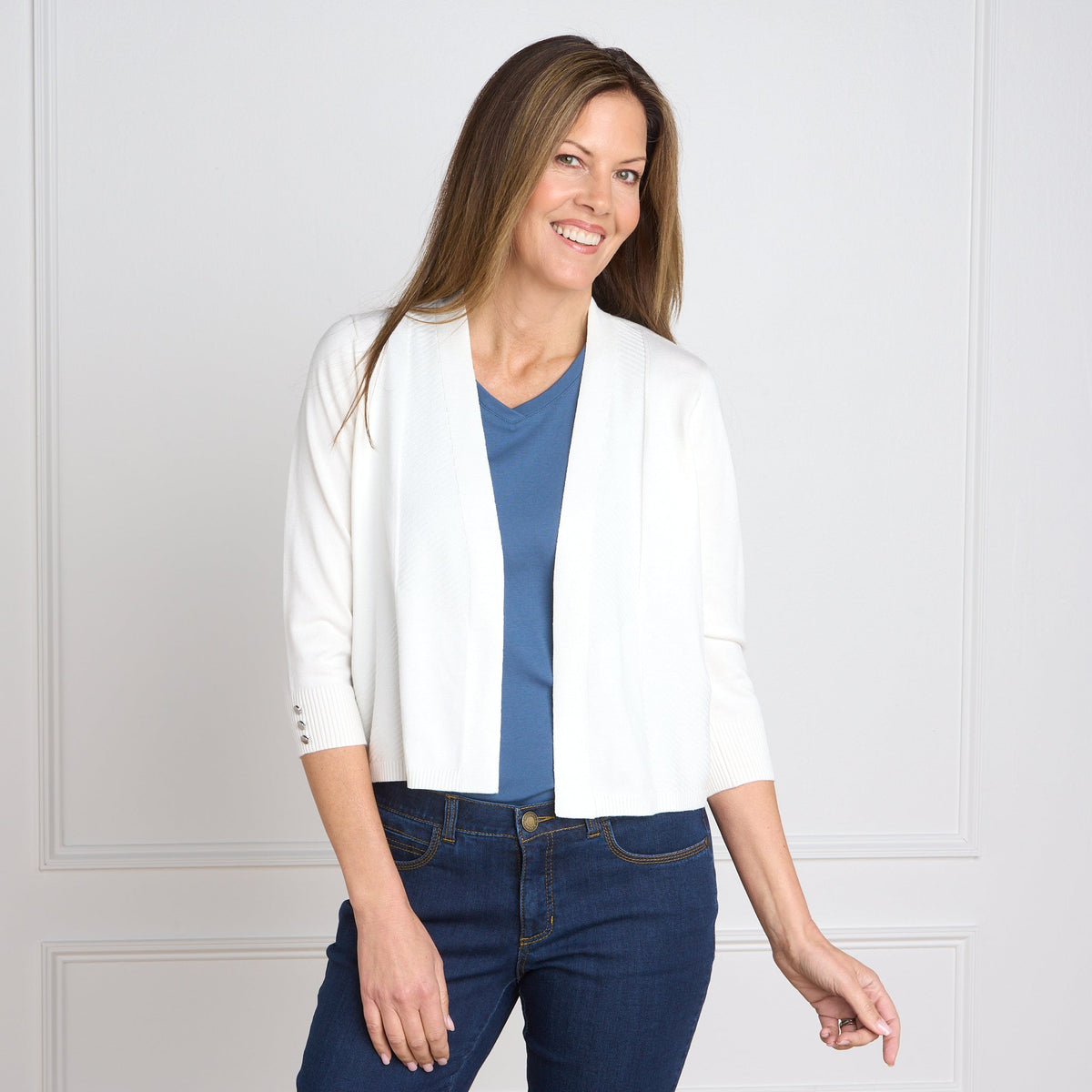 Directional Stitch Open Front Cardigan