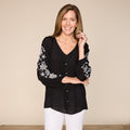 Floral Embroidered Double Gauze Long Sleeve Blouse