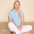Polka Dot Printed Pleat Detail Tie Front Short Sleeve Shirt