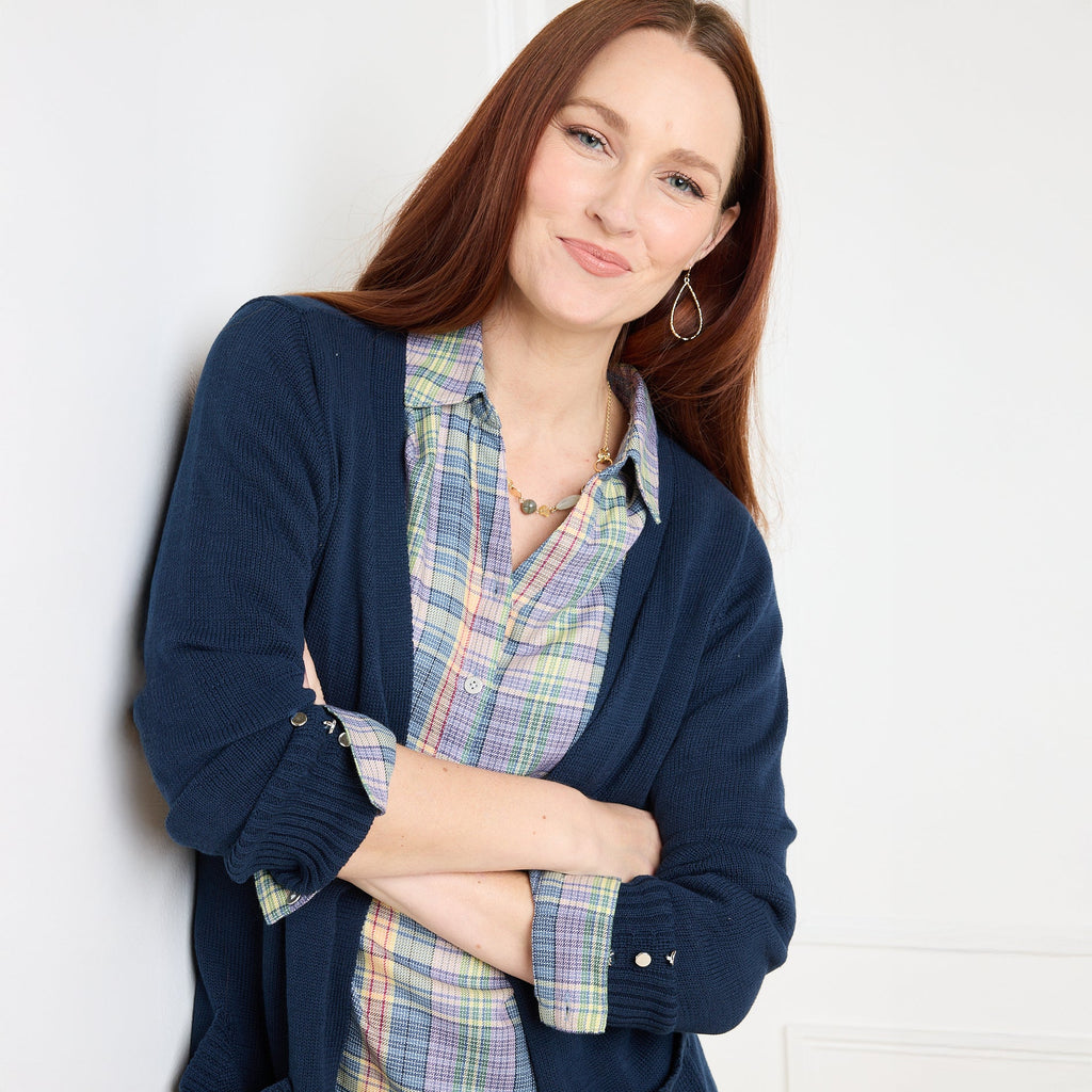 Button Cuff Open Front Long Sleeve Cardigan