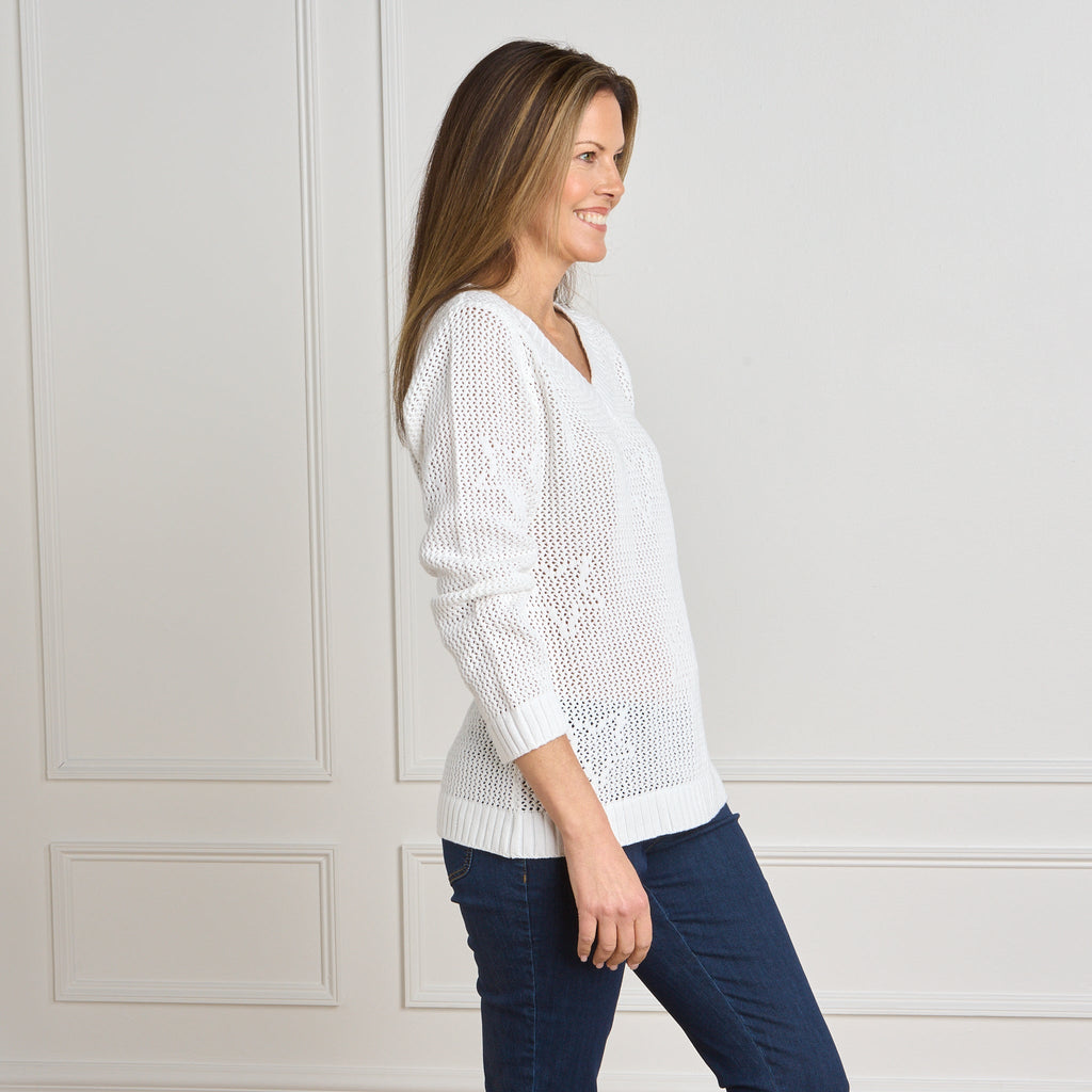 Americana Stars Mesh Stitch V-Neck Pullover Sweater