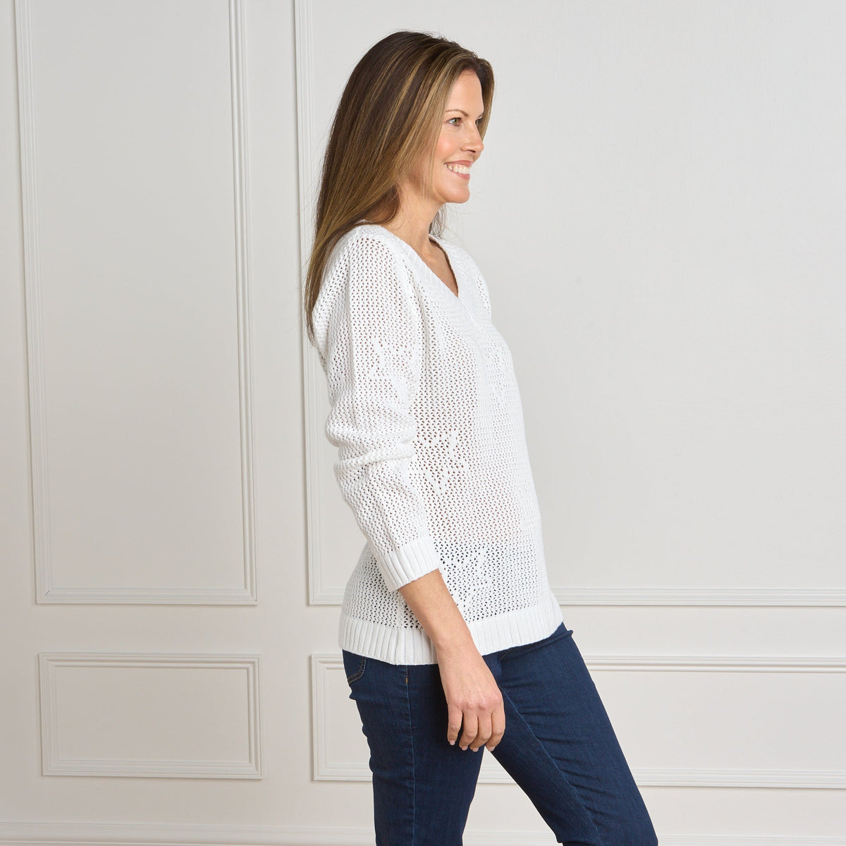 Americana Stars Mesh Stitch V-Neck Pullover Sweater