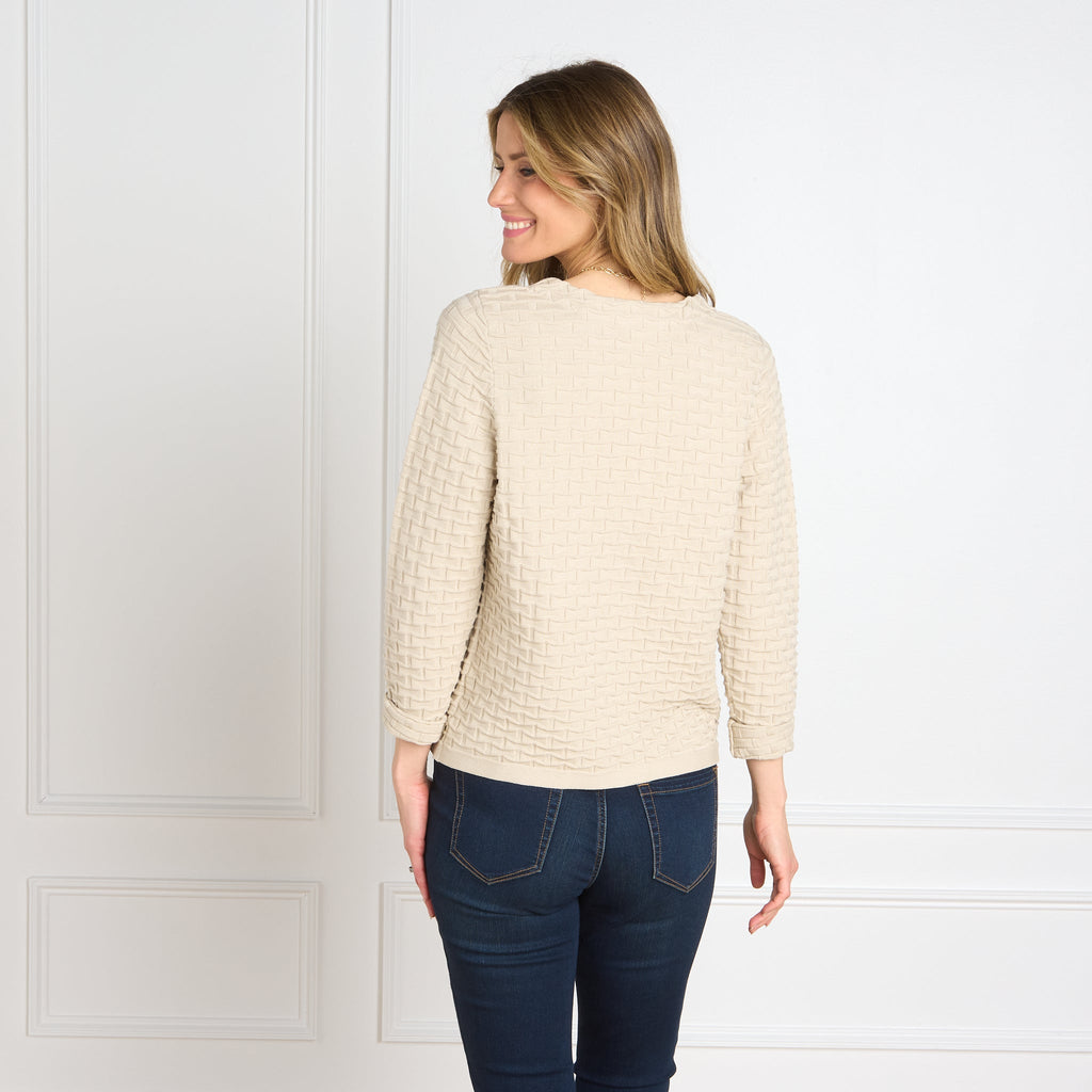 Square Stitch Button Front Long Sleeve Cardigan