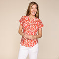 Painted Leaf Print Ladder Lace Detail Top