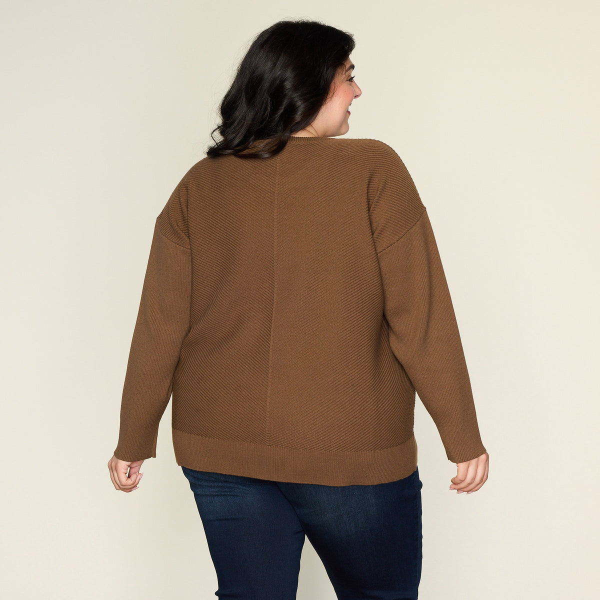 Directional Rib Stitch Crew Neck Sweater