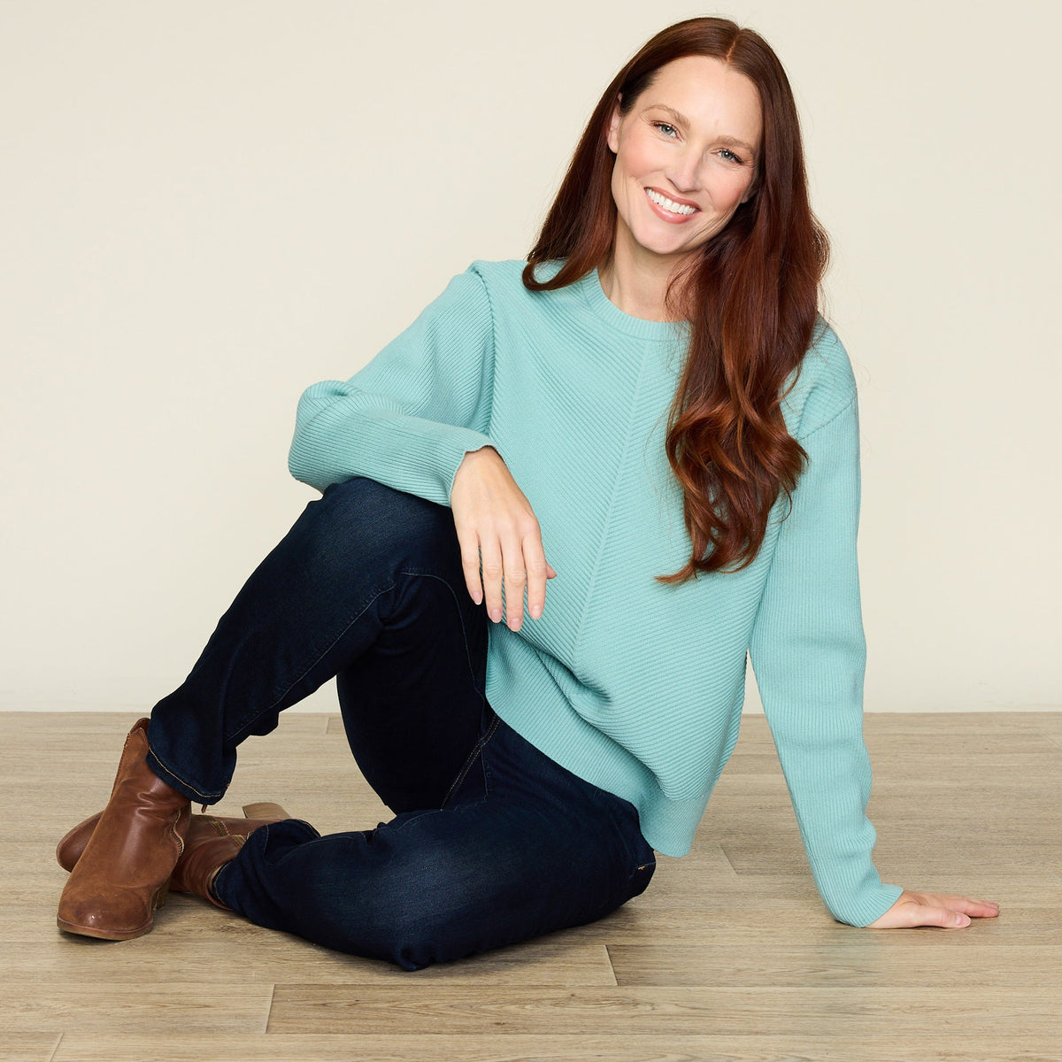 Directional Rib Stitch Crew Neck Sweater