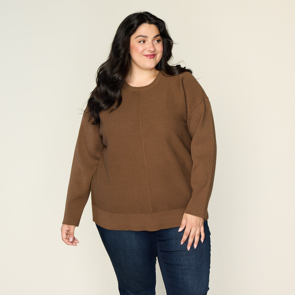 Directional Rib Stitch Crew Neck Sweater