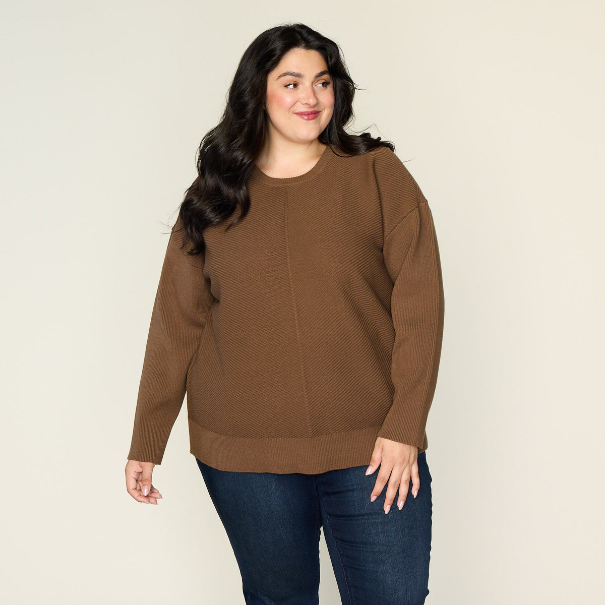 Directional Rib Stitch Crew Neck Sweater