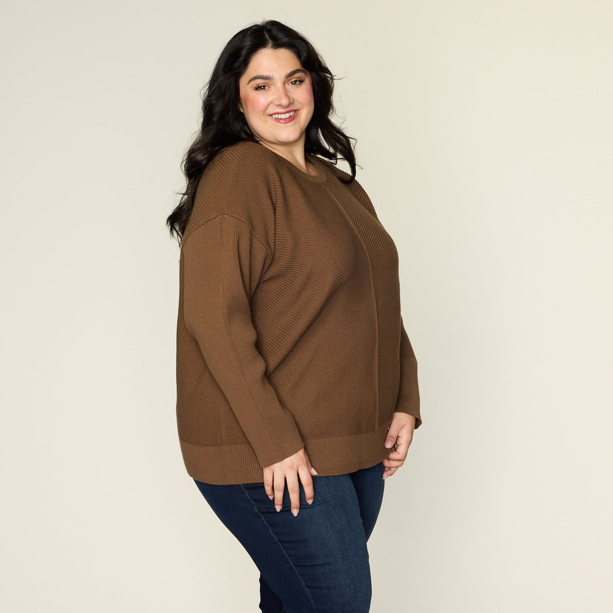 Directional Rib Stitch Crew Neck Sweater