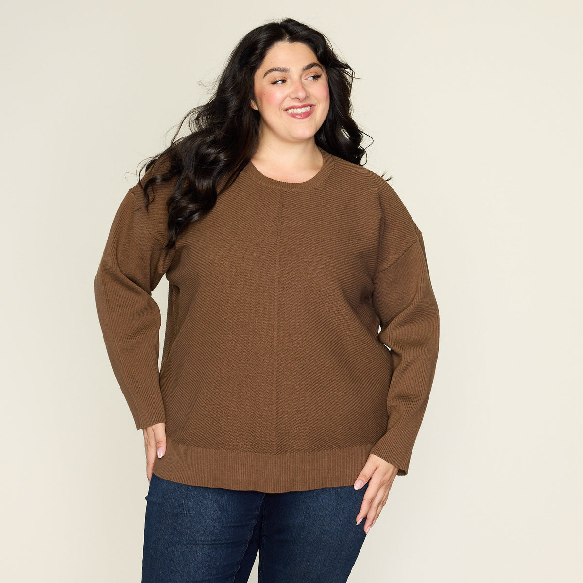 Directional Rib Stitch Crew Neck Sweater