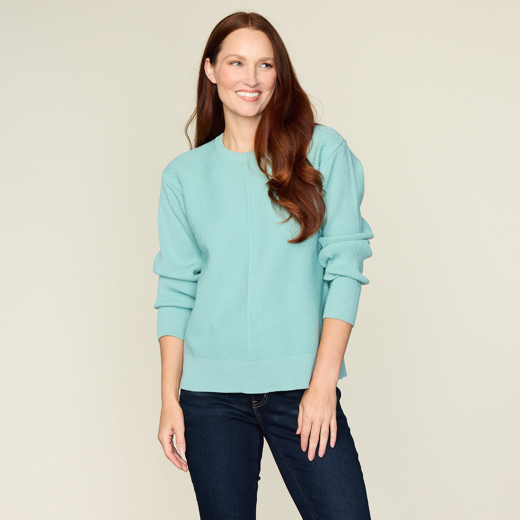 Directional Rib Stitch Crew Neck Sweater