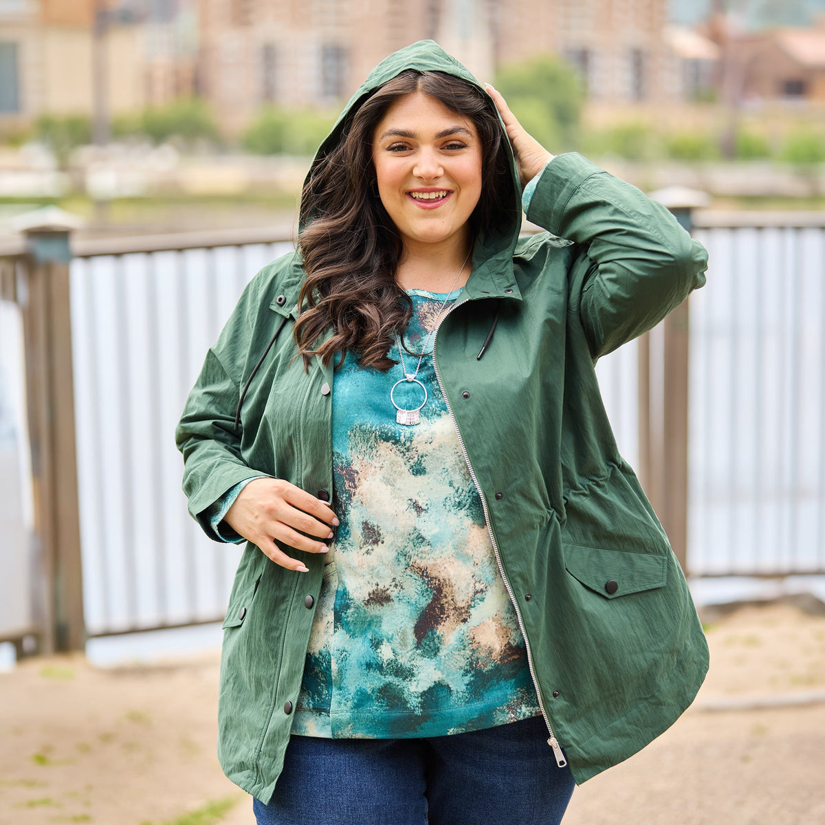 Relaxed Restyled Zip Front Hooded Rain Jacket