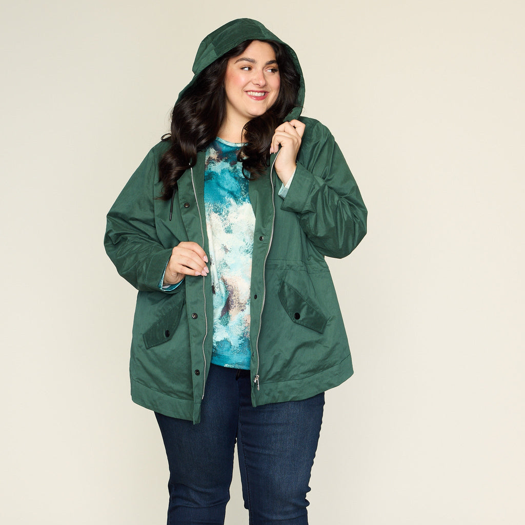 Relaxed Restyled Zip Front Hooded Rain Jacket
