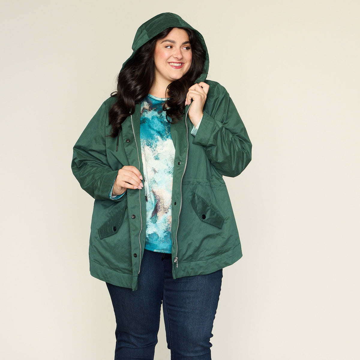 Relaxed Restyled Zip Front Hooded Rain Jacket
