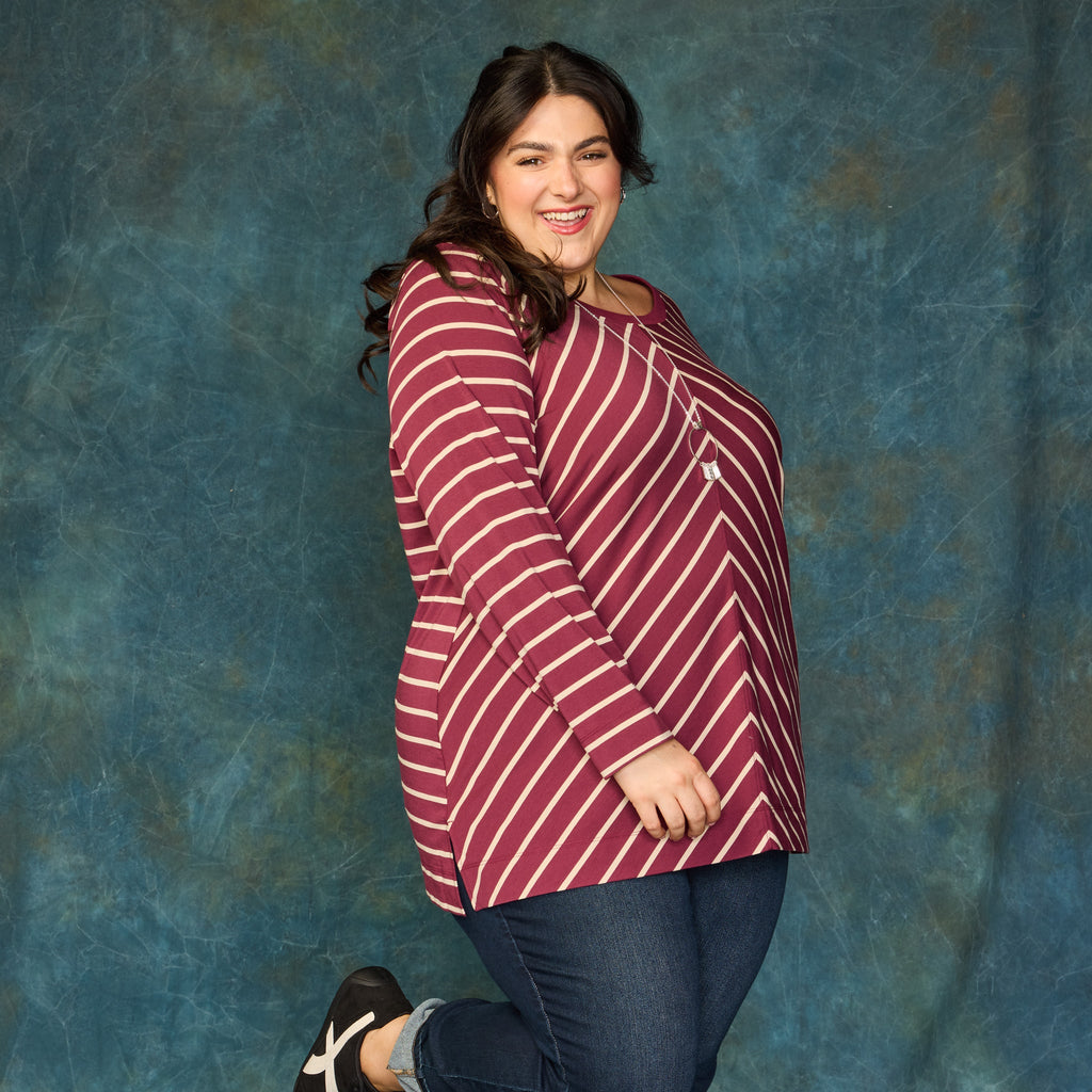 Relaxed Restyled Miter Stripe Long Sleeve Tunic