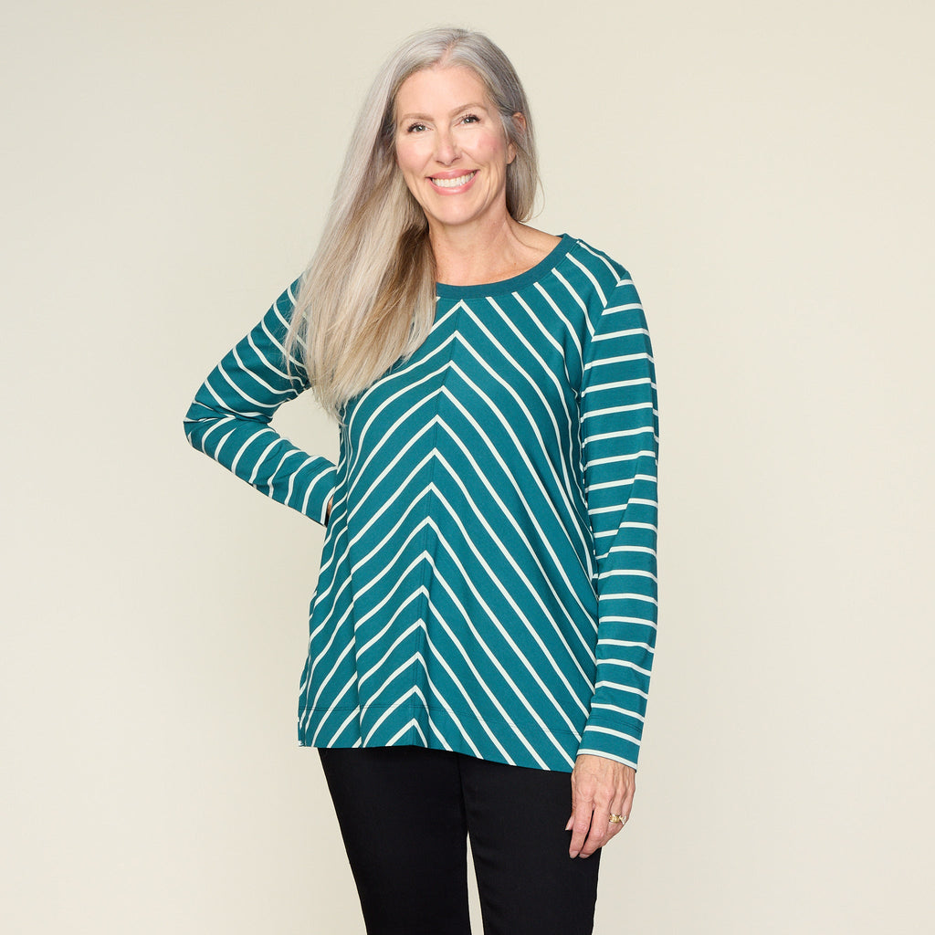 Relaxed Restyled Miter Stripe Long Sleeve Tunic