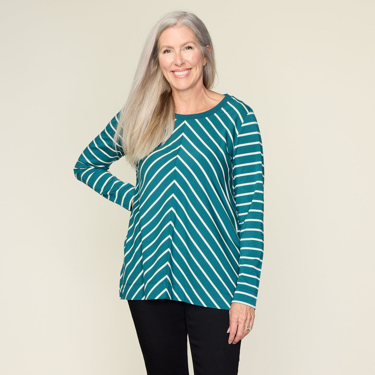 Relaxed Restyled Miter Stripe Long Sleeve Tunic