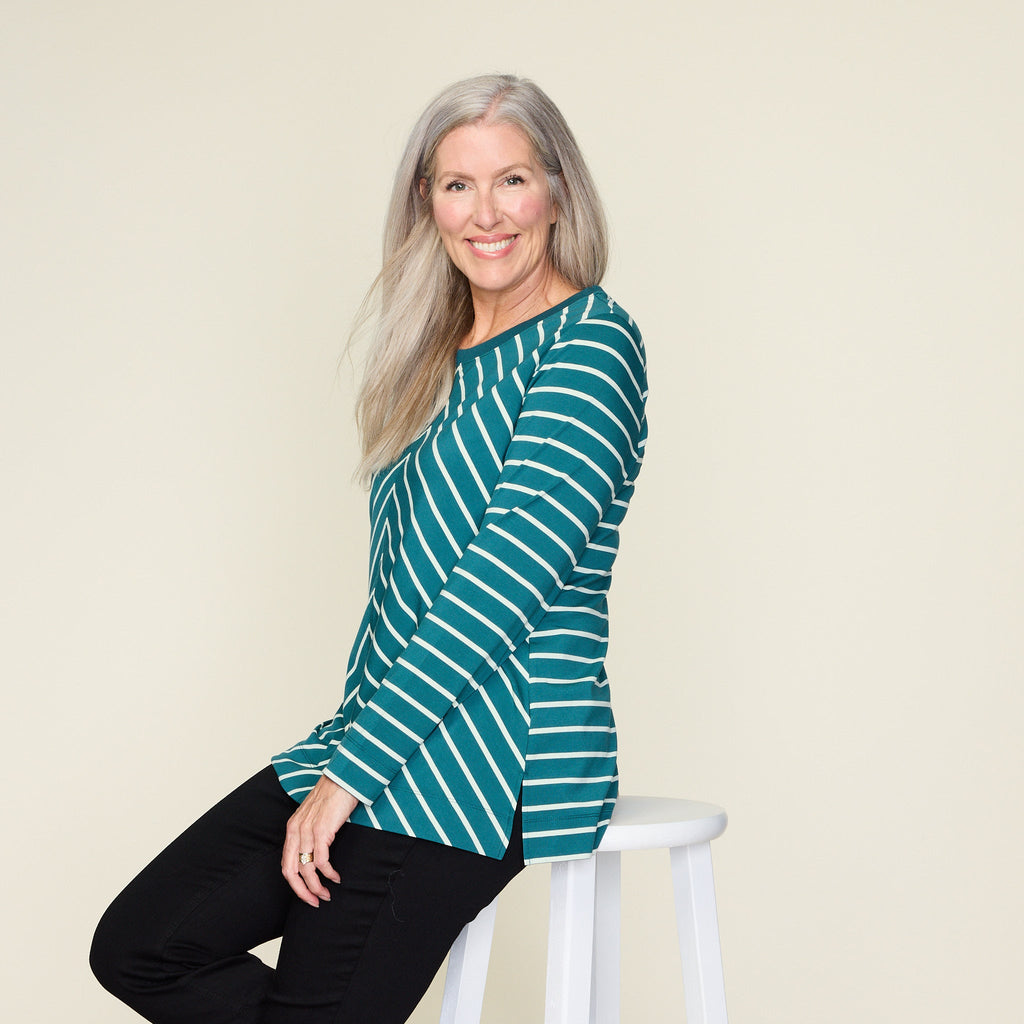Relaxed Restyled Miter Stripe Long Sleeve Tunic