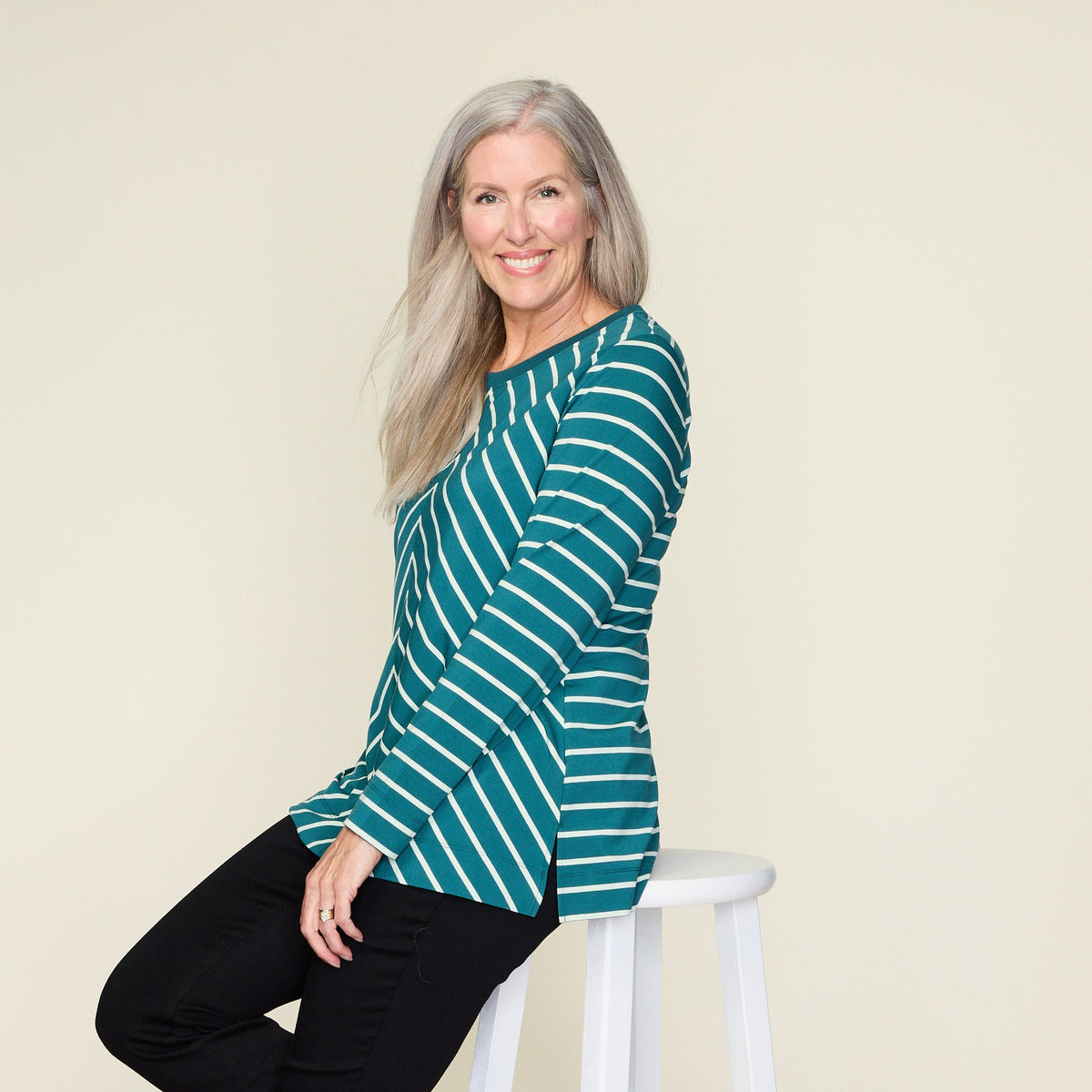Relaxed Restyled Miter Stripe Long Sleeve Tunic