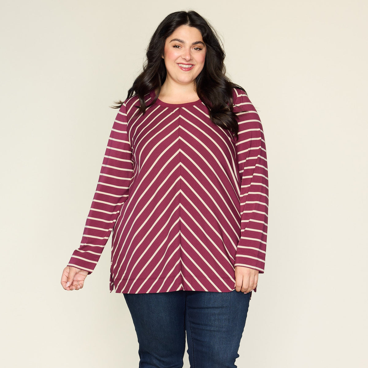Relaxed Restyled Miter Stripe Long Sleeve Tunic