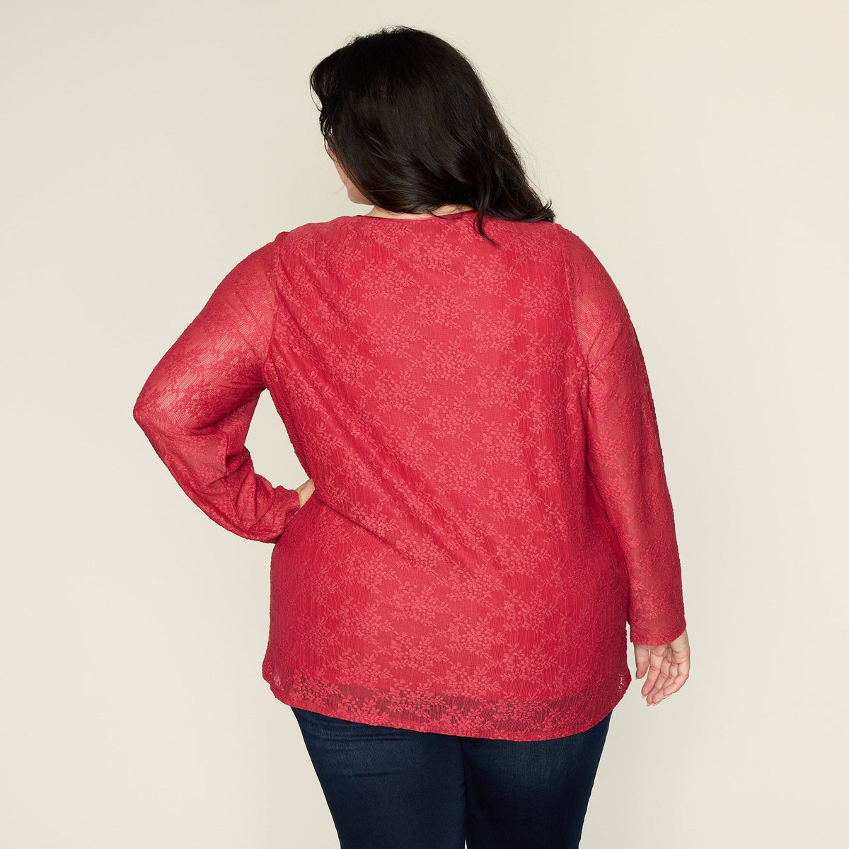 Lace Satin Trim Long Sleeve Knit Top