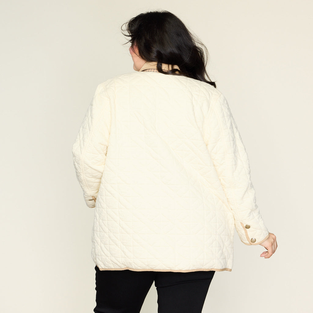 Contrast Trim Quilted Knit Snap Front Jacket