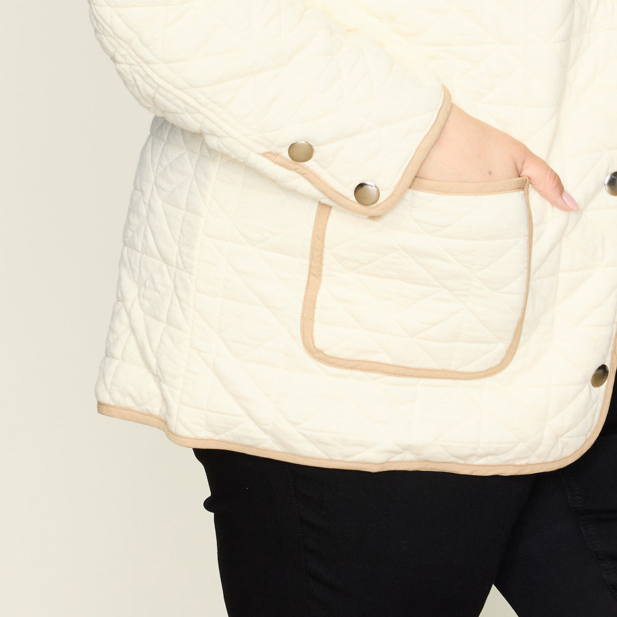 Contrast Trim Quilted Knit Snap Front Jacket