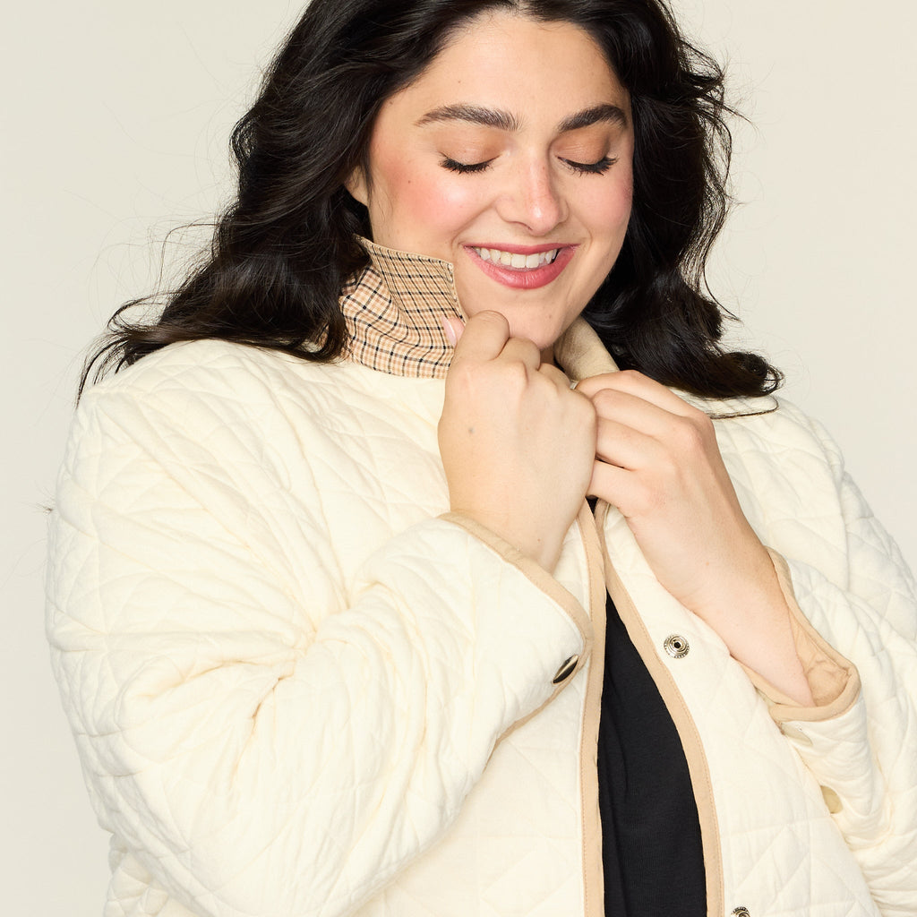 Contrast Trim Quilted Knit Snap Front Jacket